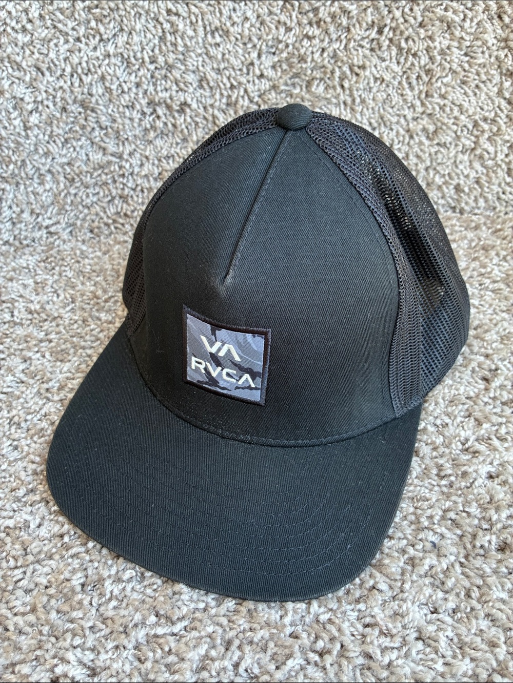 RVCA VA All The Way Black Logo Patch Mesh Trucker Hat